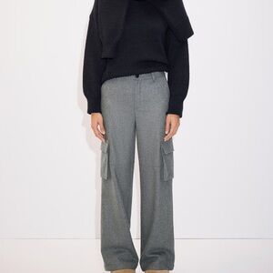 Mango Gray Wide-Leg Cargo Trousers